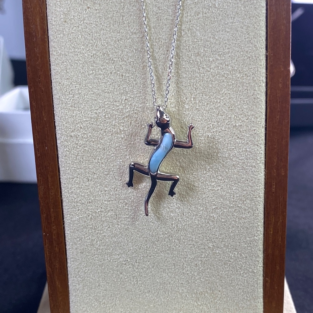 Gecko Larimar And Sterling Necklace